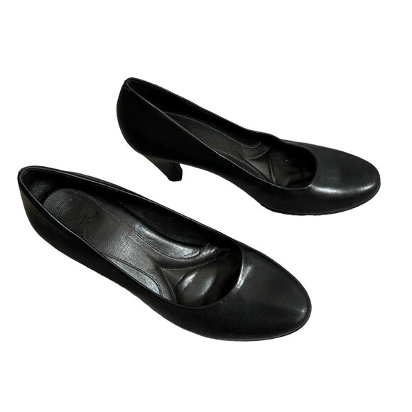 Nurture Avery Black Leather Career Comfort Fit Heels Sz 8 Womens Black Round Toe - Picture 6 of 10